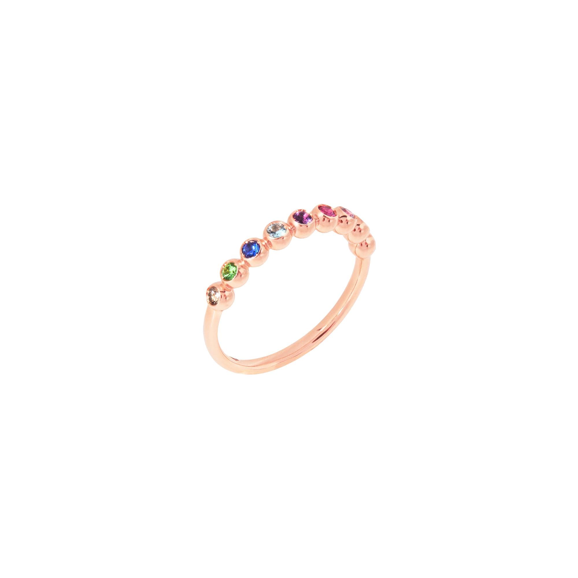 Bague DoDo Bollicine En Or Rose, Diamants, Diamants Bruns, Saphirs, Rubis, Améthystes, Topaze Bleue Et Tsavorite - Or Rose 375/1000ème - Diamant/Diamant Brun/Saphir/Rubis/Améthyste/Topaze Bleue Traitée/Tsavorite - Bleu